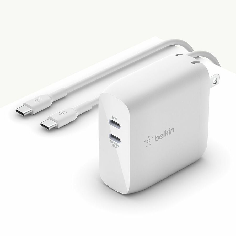 Belkin BoostCharge Dual USB-C GaN Wall Charger 68W and USB-C Cable Laptop Chromebook Charging - Power Adapter