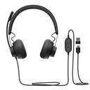 Logitech Zone 750 Wired On-Ear Headset with advanced noise-canceling microphone, simple USB-C and included USB-A adapter, plug-and-play compatibility for all devices