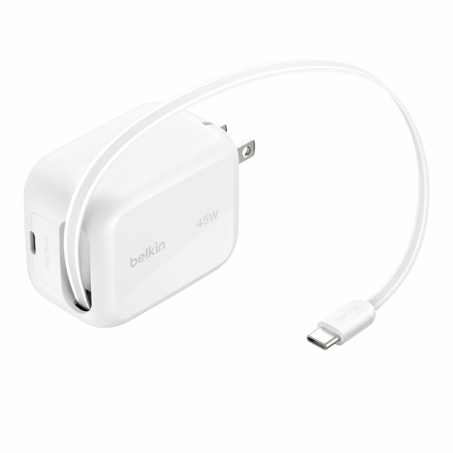 Belkin UltraCharge Retractable GaN Wall Charger 45W, White