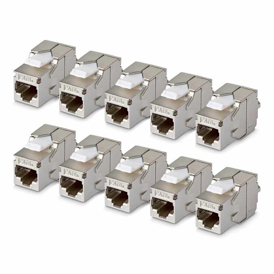 StarTech Shielded Cat6a Keystone Jack, 10-Pack RJ45 Ethernet Keystone Jacks, STP Cat6a Wall Jack, 180-Degree Toolless