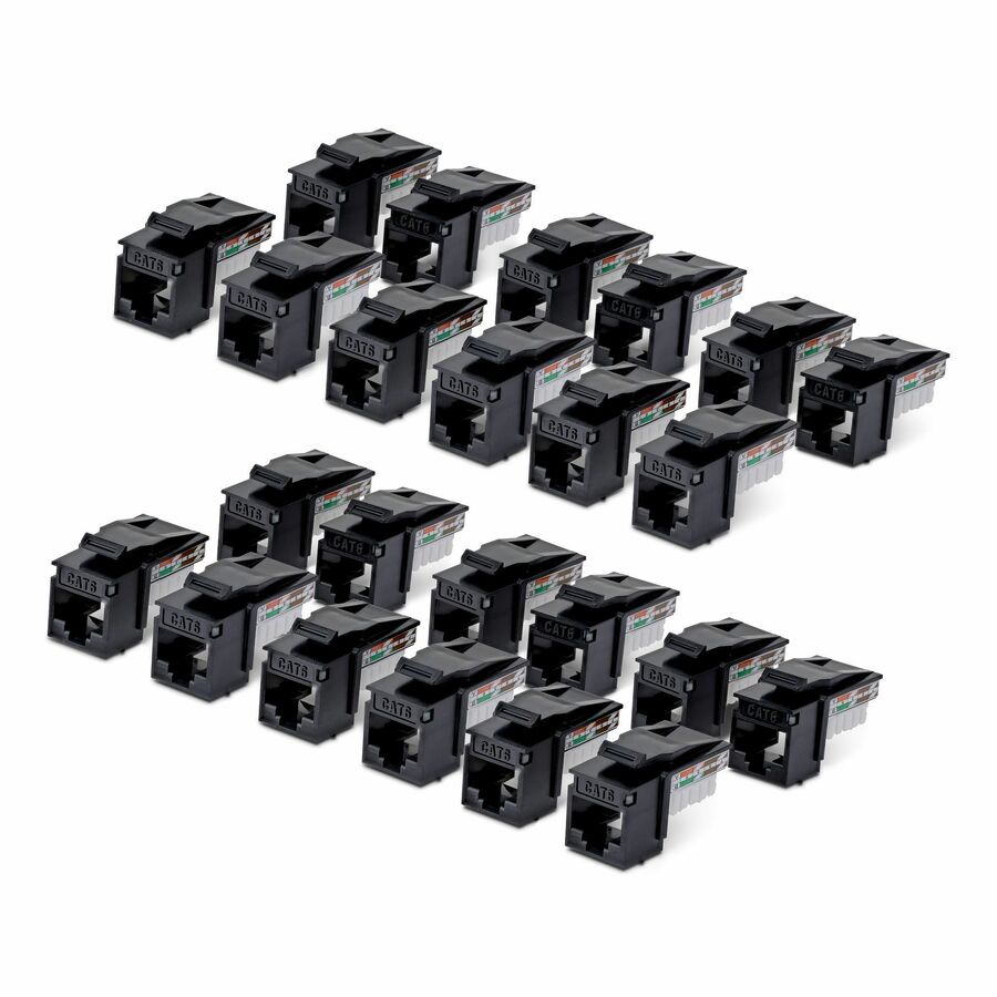 StarTech Cat6 Keystone Jack, 24-Pack RJ45 Ethernet Keystone Jacks, UTP Cat6 Wall Jack, 90-Degree 110 Punch Down, Black