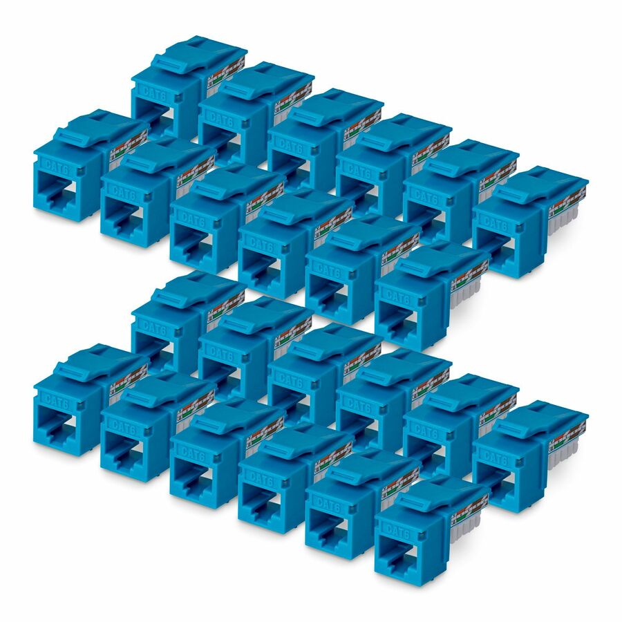 StarTech Cat6 Keystone Jack, 24-Pack RJ45 Ethernet Keystone Jacks, UTP Cat6 Wall Jack, 90-Degree 110 Punch Down, Blue