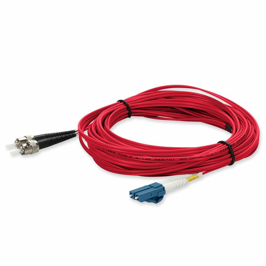 AddOn 10m ST to LC Red OS2 Duplex OFNR (Riser-Rated) SMF Fiber Patch Cable