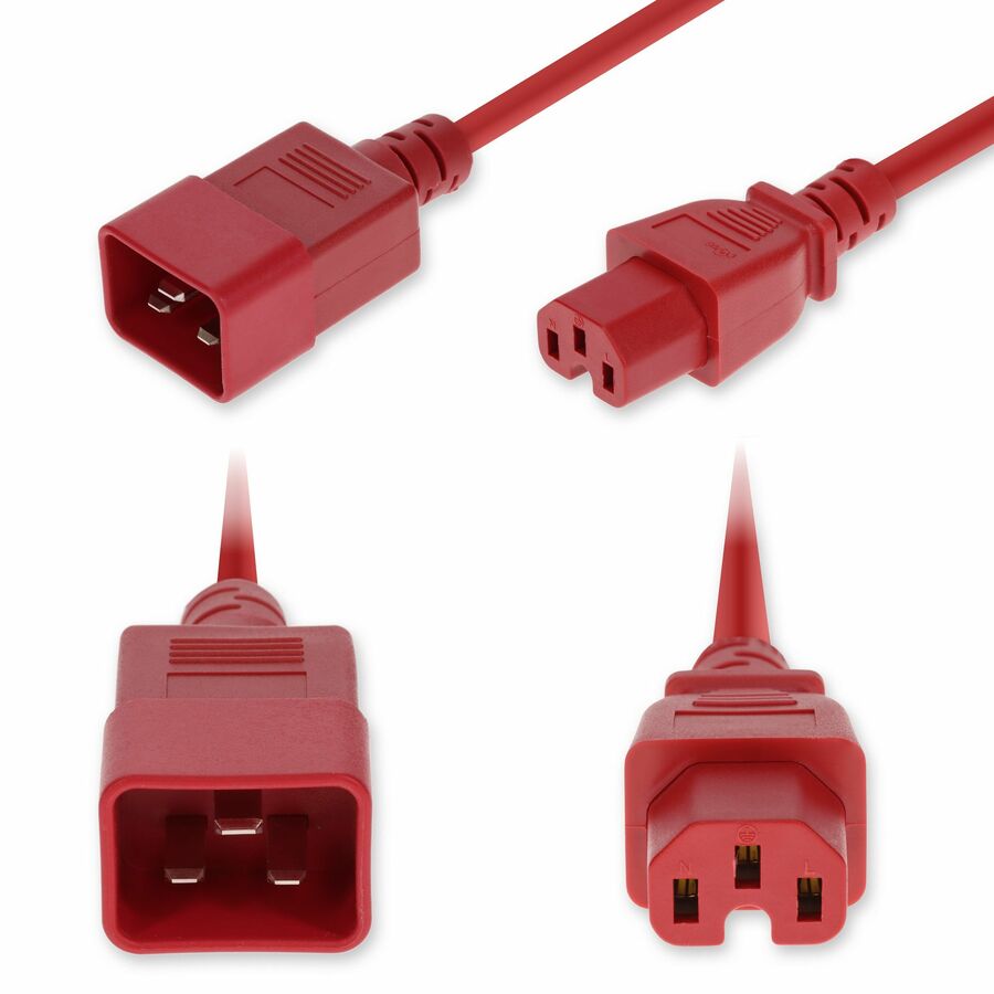 AddOn 4ft C20 Male to C15 Female Standard Commercial Temp 14 AWG 250V at 15A PVC SJT (Service Junior Thermoplastic) Red Power Cable