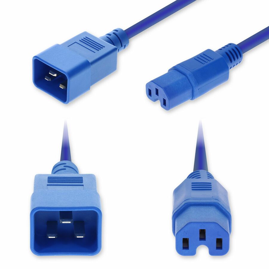 AddOn 4ft C20 Male to C15 Female Standard Commercial Temp 14 AWG 250V at 15A PVC SJT (Service Junior Thermoplastic) Blue Power Cable