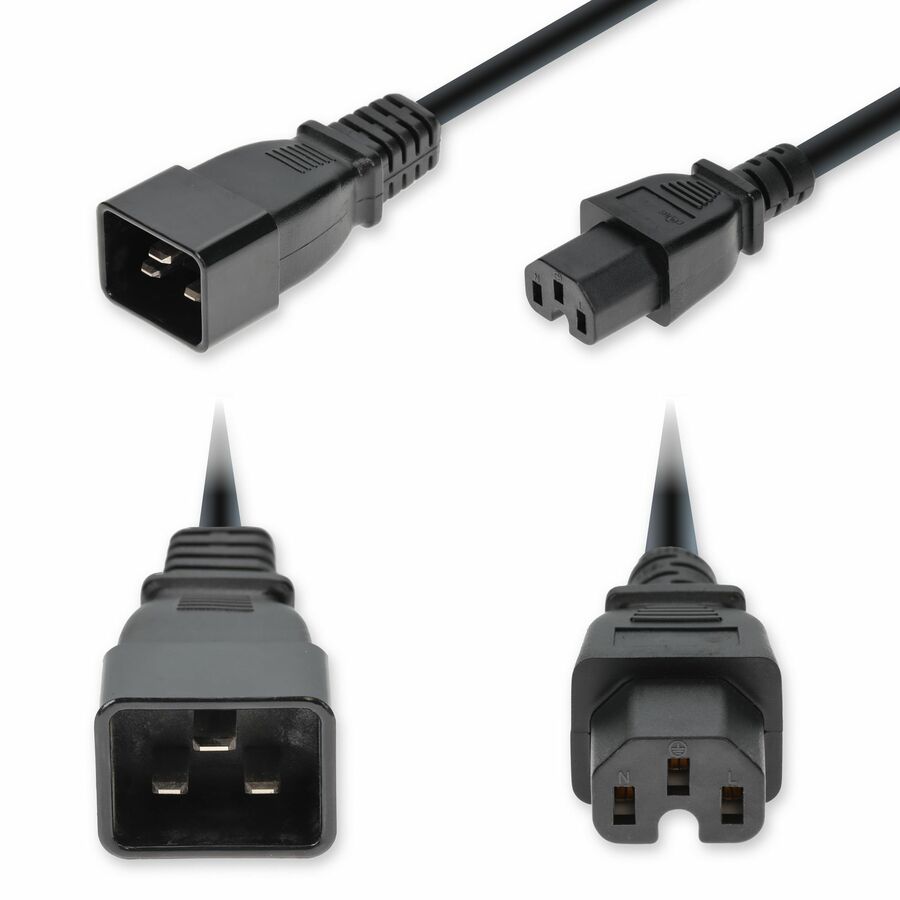 AddOn 10ft C20 Male to C15 Female Standard Commercial Temp 14 AWG 250V at 15A PVC SJT (Service Junior Thermoplastic) Black Power Cable