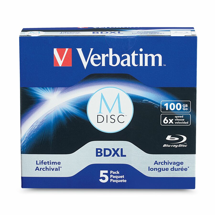 Verbatim M DISC BDXL - 6x - 100 GB - Branded Surface - 5pk Jewel Case Box
