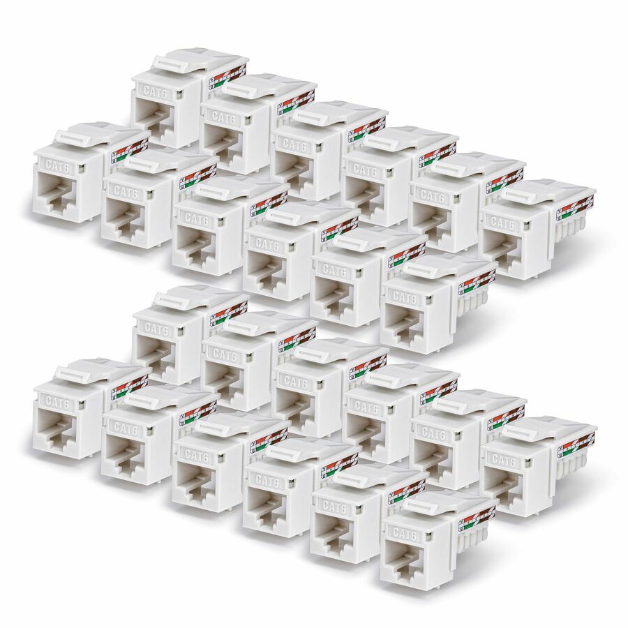 StarTech Cat6 Keystone Jack, 24-Pack RJ45 Ethernet Keystone Jacks, UTP Cat6 Wall Jack, 90-Degree 110 Punch Down, White