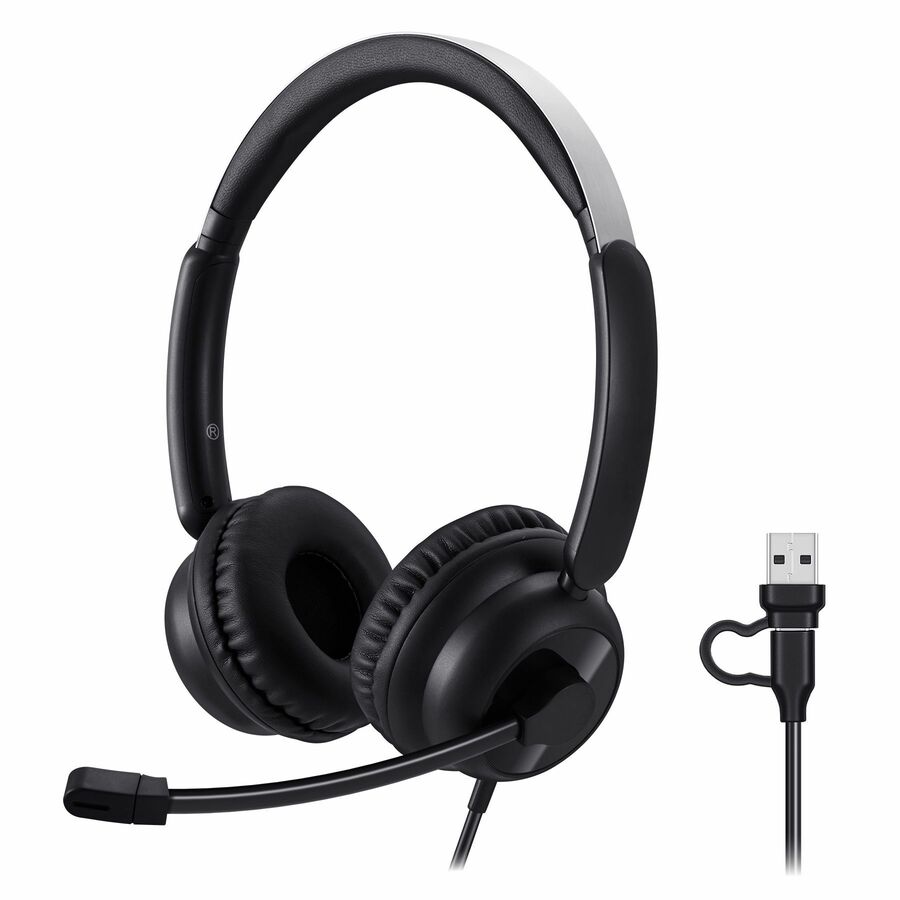 Adesso USB-C & USB-A Headset with In-Line Push-to-Talk Controls