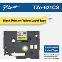 Brother TZe-621CS, 0.35" x 26.2', Black on Yellow Laminated Label Tape