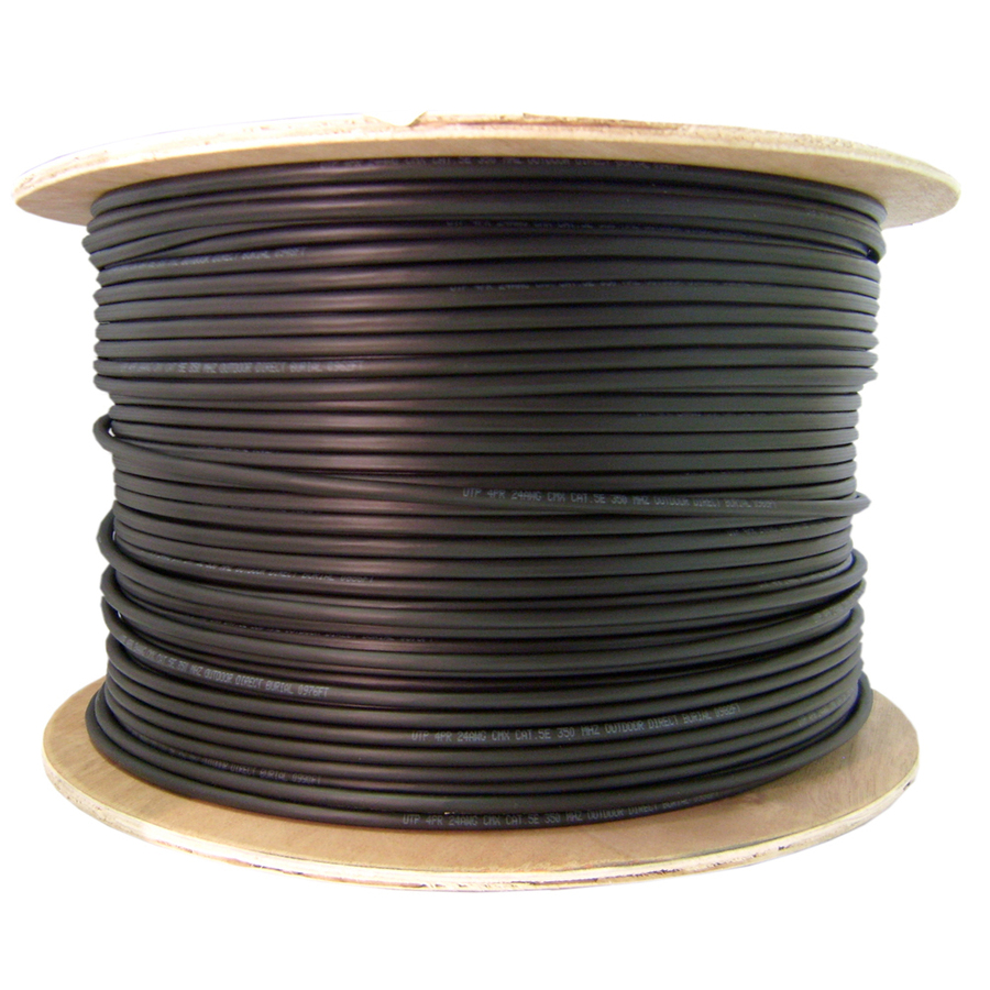 4XEM 1000FT Outdoor Cat5e Ethernet Network Cable - Pure Copper, Gel-Filled, 24AWG UTP, CMG Rated, Black