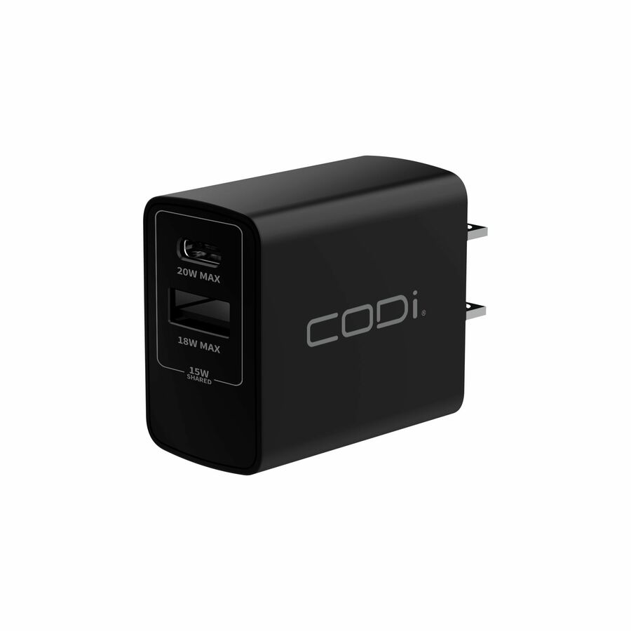 CODi Dual Port 20W Wall Charger/AC Adapter (USB-C, USB-A Outputs)