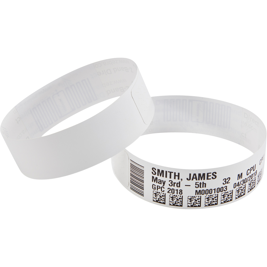 Zebra Wristband Polypropylene 1 x 11in Direct Thermal Zebra Z-Band Direct HC100