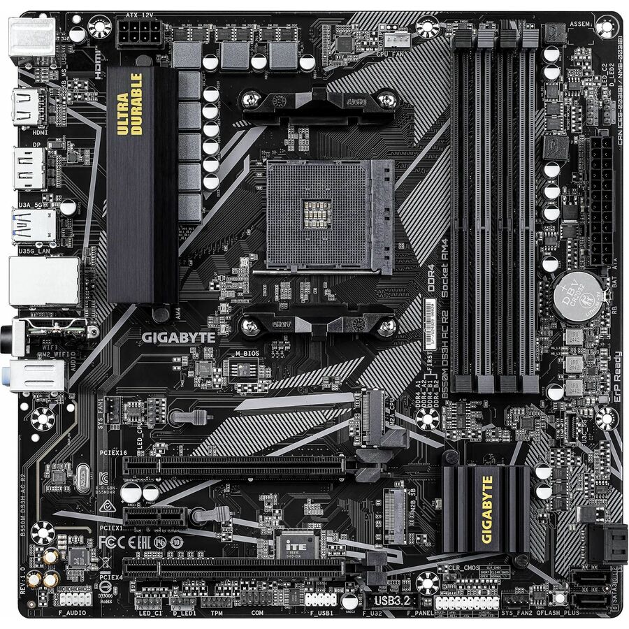 GIGABYTE Ultra Durable B550M DS3H AC R2 Gaming Desktop Motherboard - AMD B550 Chipset - Socket AM4 - Micro ATX