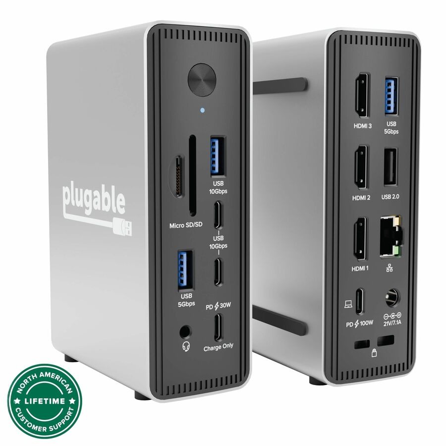 Plugable USB-C Triple Display Laptop Docking Station 3 Monitors, 15-in-1 - Enterprise Ready