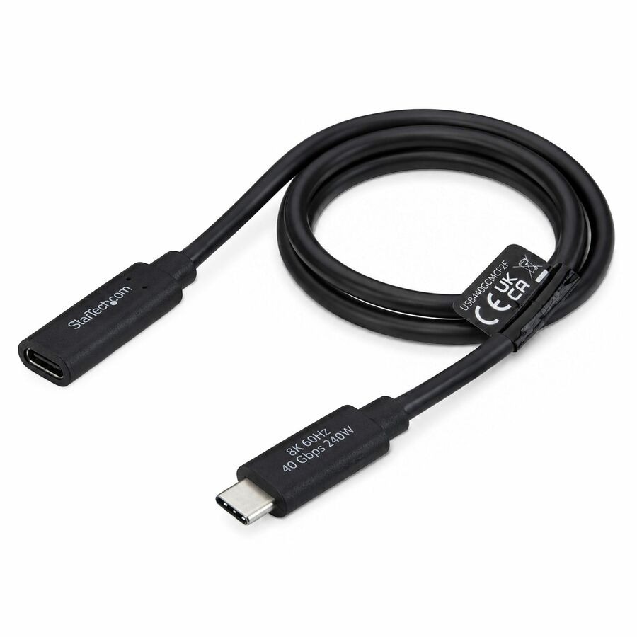 StarTech 2ft (60cm) USB4 Extension Cable, 40Gbps, 240W, 8K 60Hz/4K 240Hz, USB-C Male to Female Extender Cord, Thunderbolt 4 Compatible