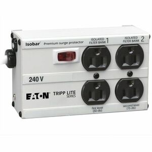 Eaton Tripp Lite Series Isobar 4-Outlet 230V Surge Protector, 6 ft. (1.83 m) Cord with Right-Angle Plug, 330 Joules, Metal Housing - Receptacles: 4 x NEMA 5-15R - 330J