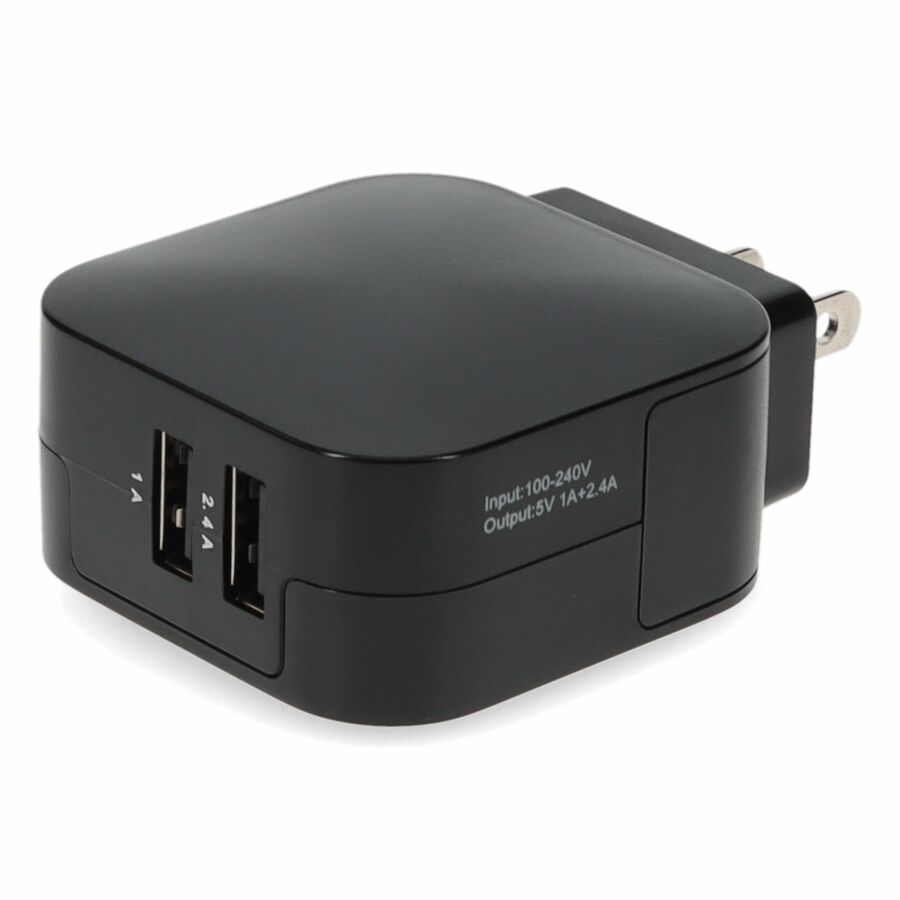 AddOn Wall Plug to 2USB A 2.0 5v 3.4A for US Black