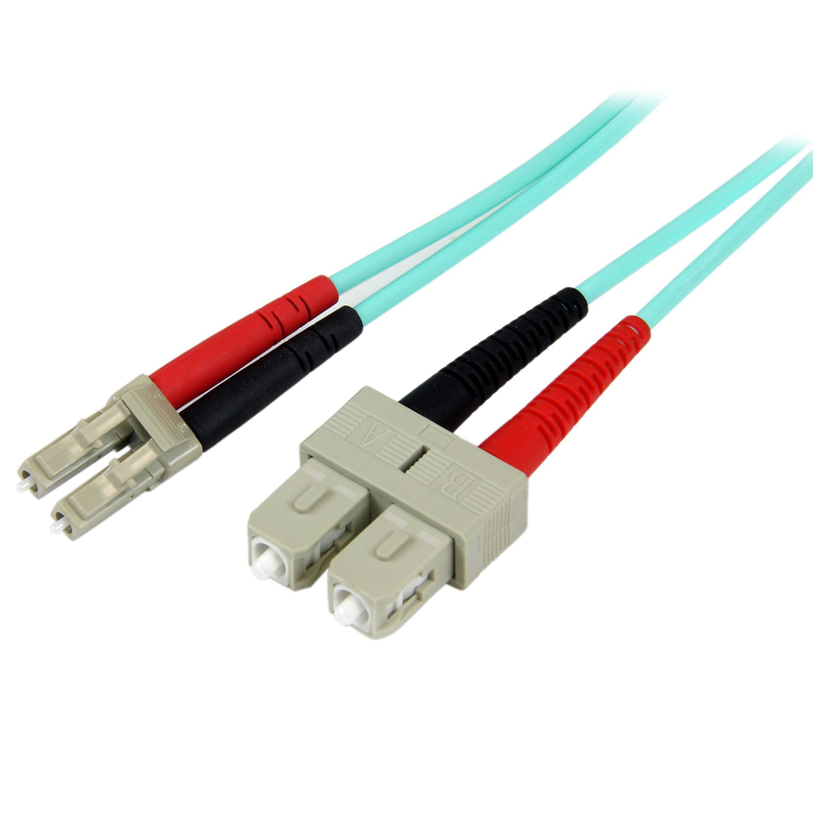 StarTech 10m (30ft) LC/UPC to LC/UPC OM3 Multimode Fiber Optic Cable, Full Duplex 50/125 Zipcord, 100G, LSZH Fiber Jumper Cord