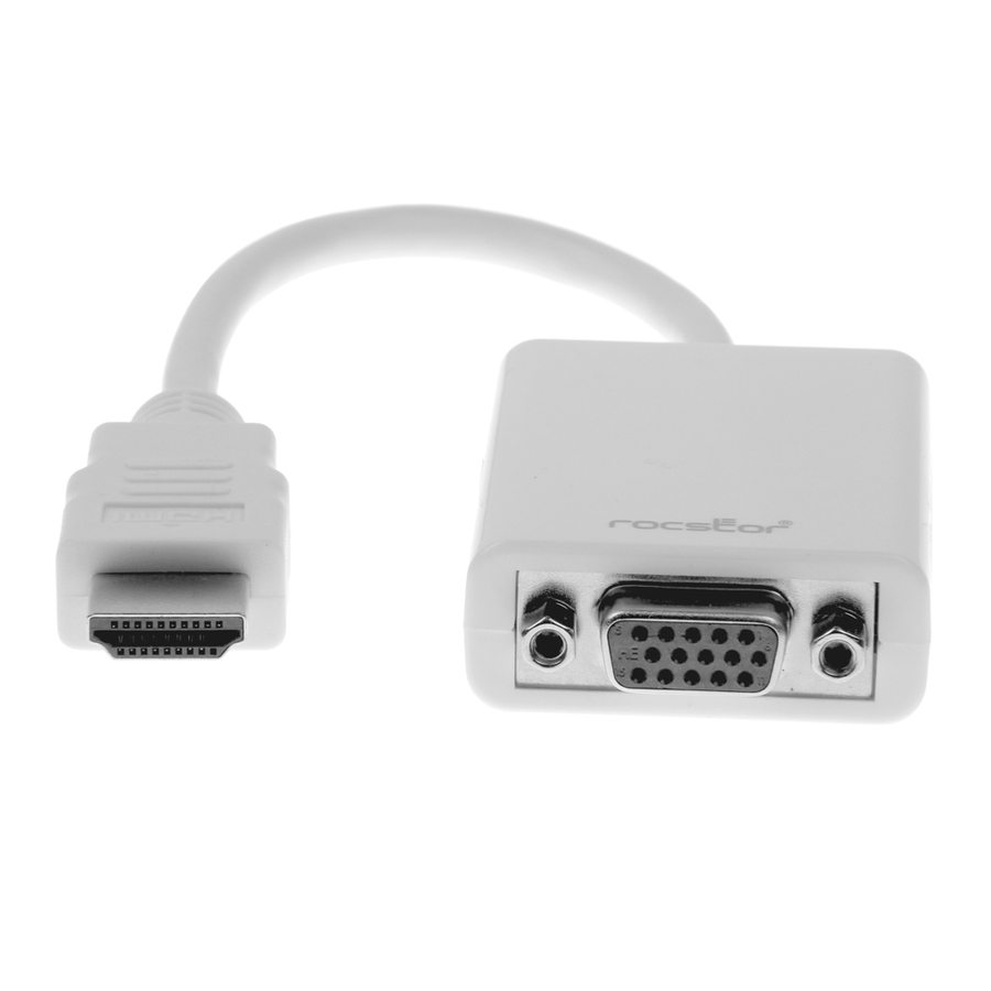 Rocstor HDMI to VGA Adapter Converter M/F - 6"- For Ultrabook, Laptop, Monitor, Projectors, Desktop PC, Laptop - 1920x1080 - 1 Pack - 1 x HDMI Male Digital Audio/Video - 1 x HD-15 Female VGA - 6 Inch - White - ADAPTER HDMI TO VGA HD15