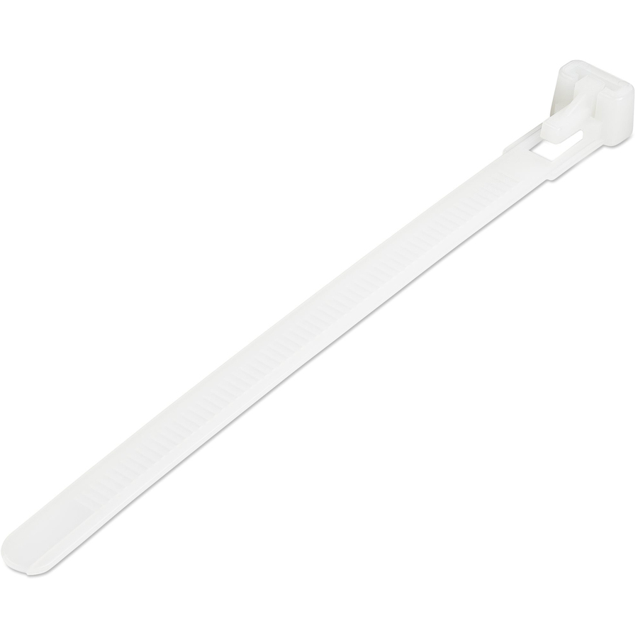 StarTech 5"(12cm) Reusable Cable Ties, 1-1/8"(30mm) Dia. 50lb(22Kg) Tensile Strength, Nylon, In/Outdoor, UL, 100 Pack, White, TAA