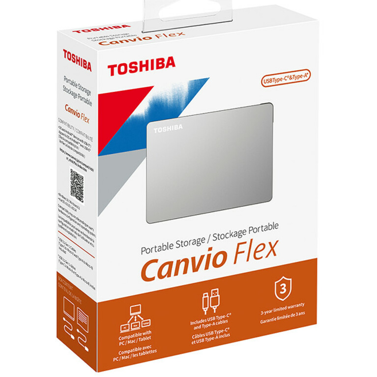 Toshiba Canvio Flex HDTX120XSCAA 2 TB Portable Hard Drive - External - Silver