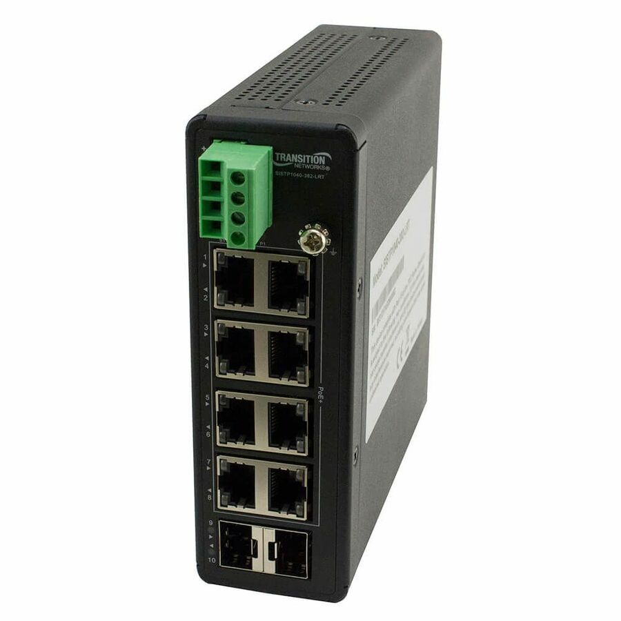 Unmanaged Hardened Gigabit Ethernet PoE+ Switch 8 10/100/1000Base-T Ports + 2 100/1000Base-X SFP Slots