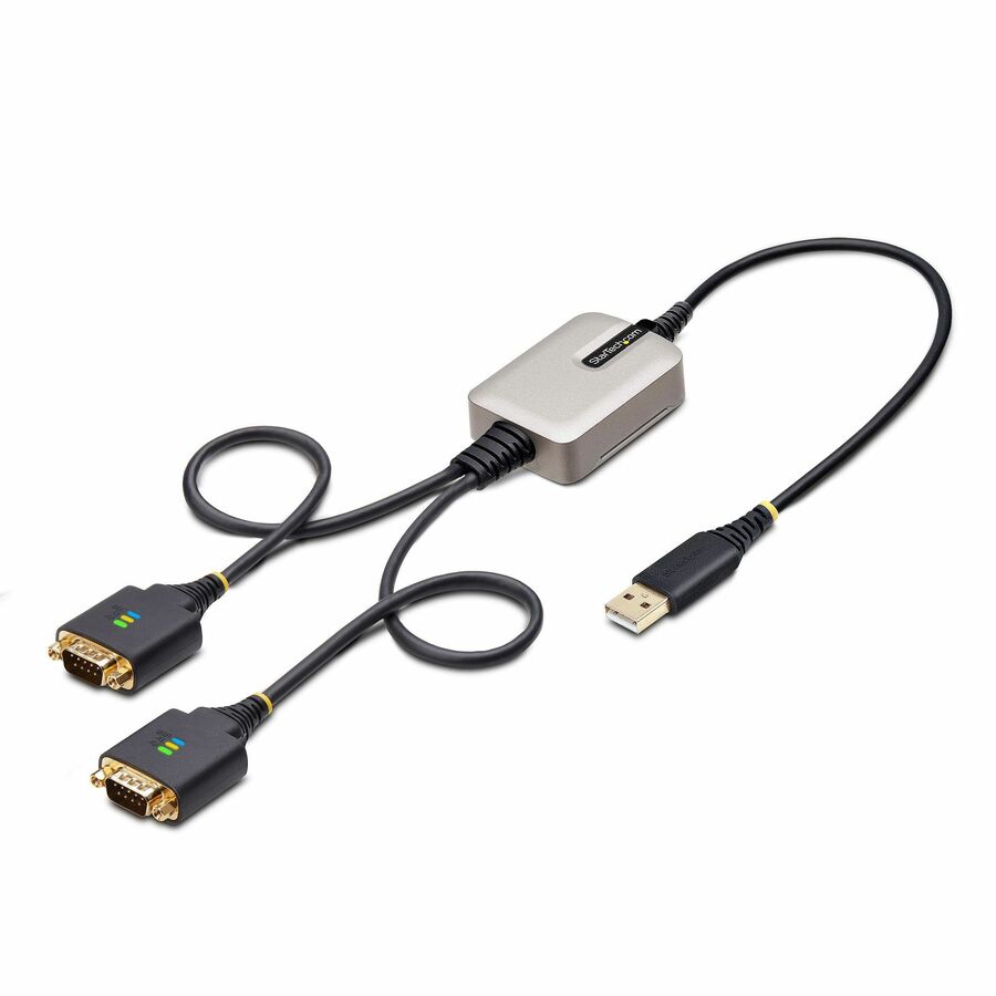 StarTech 2ft/60cm 2-Port USB to Serial Adapter Cable, COM Retention, FTDI, DB9 RS232, Changeable DB9 Screws/Nuts, Windows/macOS/Linux