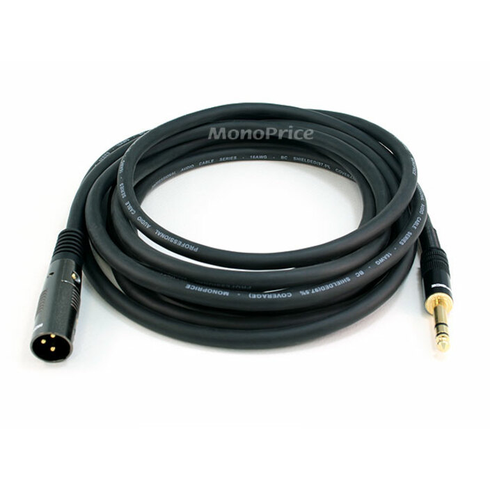 Monoprice 15ft Premier Series XLR Male to 1/4inch TRS Male 16AWG Cable (Gold Plated)