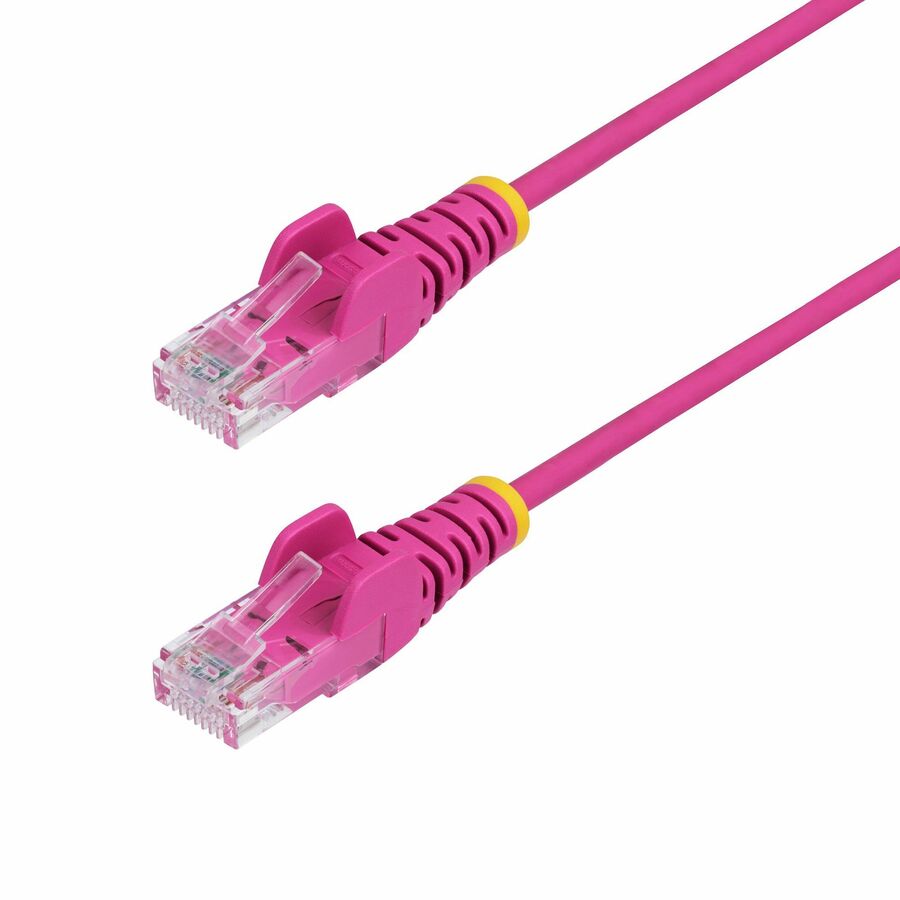 StarTech.com 50ft Pink Slim CAT6 Ethernet Cable, Slim Snagless RJ45, UTP, LSZH, 28AWG Bare Copper, Slim Network Patch Cord, Fluke Tested - Slim UTP Cat6 Cable supports 1Gbps and 90W PoE; Ideal for crowded installations; 36% slimmer for improved airflow; Low Near-End Crosstalk (NEXT) and Return Loss (RL); Gold-Plated Contacts; 28AWG Bare Copper Wire; Flexible LSZH jacket; Fluke Tested
