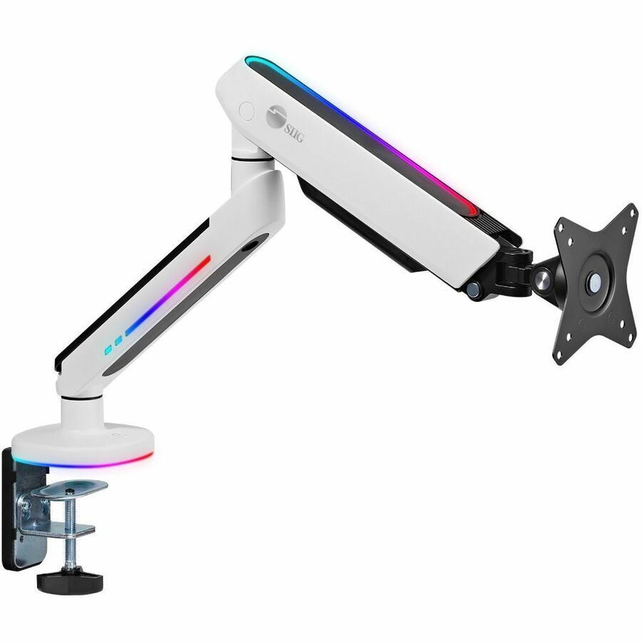SIIG Mounting Arm for Monitor, Flat Panel Display, Curved Screen Display - White - Landscape/Portrait - Height Adjustable - 1 Display(s) Supported - 17" to 34" Screen Support - 19.80 lb Load Capacity - 75 x 75, 100 x 100 - VESA Mount Compatible - Aluminum