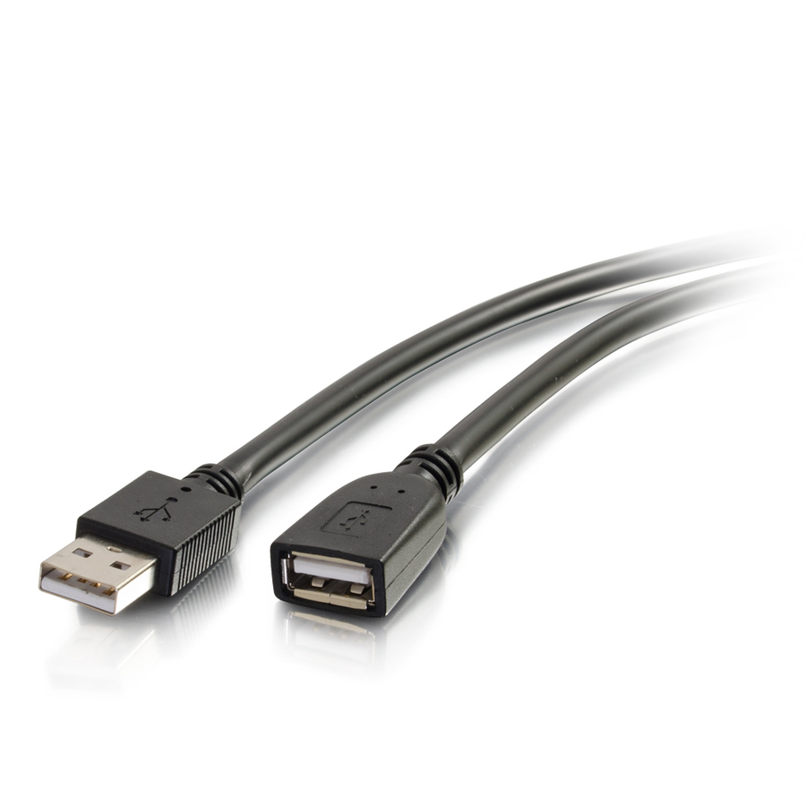 C2G 16ft USB Active Extension Cable - USB A to USB A Extension Cable - USB 2.0 - Plenum, CMP-Rated - M/F - 16 ft USB Data Transfer Cable - First End: 1 x USB 2.0 Type A - Male - Second End: 1 x USB 2.0 Type A - Female - Extension Cable - Black