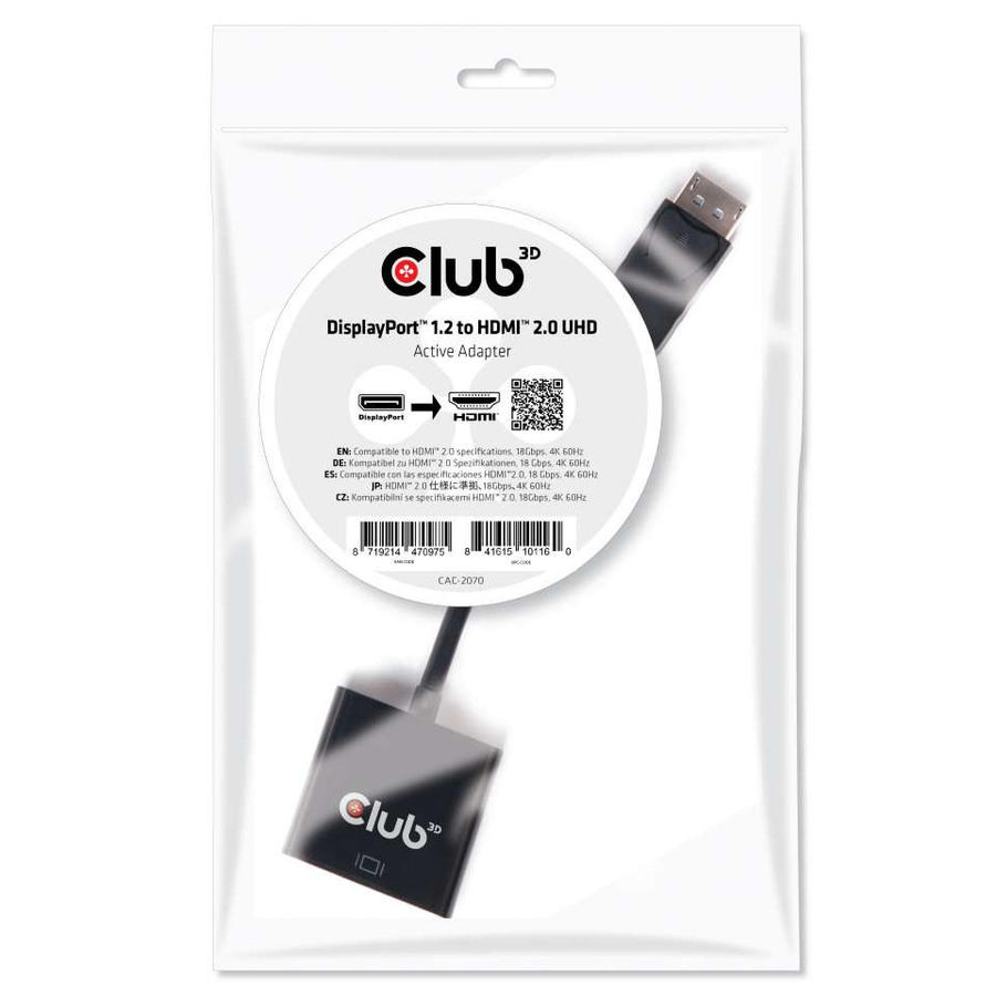 Club 3D DisplayPort 1.2 to HDMI 2.0 UHD Active Adapter