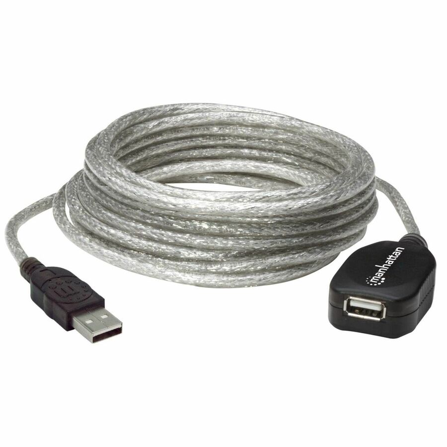 USB-A to USB-A Extension Cable, 5m, Male to Female, Active, 480 Mbps (USB 2.0), Daisy-Chainable, Built In Repeater, Hi-Speed USB, Translucent Silver, Three Year Warranty, Equivalent to USB2AAEXT5M (except colour).