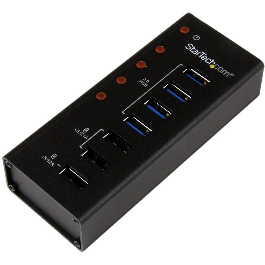 StarTech.com 4 Port USB 3.0 Hub plus 3 Dedicated USB Charging Ports (2 x 1A & 1 x 2A) - 5Gbps - Wall Mountable Metal Enclosure - Add 4 USB 3.0 hub ports, plus 3 dedicated USB charging ports (7 total) through a single USB 3.0 host connection - 4 Port USB 3.0 Hub plus 3 Dedicated USB Charging Ports (2 x 1A & 1 x 2A) - Wall Mountable Metal Enclosure - USB Charging Station