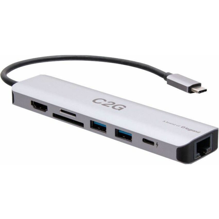 C2G USB-C® to HDMI®, USB-A, SD Card Reader, Ethernet, and USB-C® Mini Docking Station - 4K 60Hz - Gray