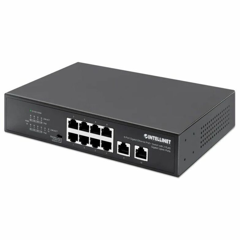Intellinet 8-Port Gigabit Ethernet PoE+ Switch with 2 RJ45 Gigabit Uplink Ports