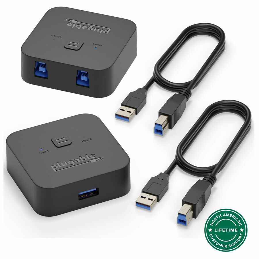 Plugable USB 3.0 Sharing Switch for One-Button Swapping of USB Device or Hub Between Two Computers
