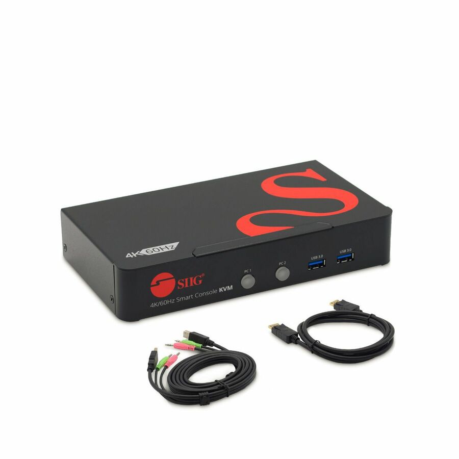 SIIG 2 Port 4K 60Hz DisplayPort 1.2 KVM Switch with USB 3.0 and Multi-Media ports