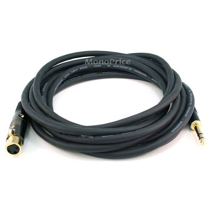 Monoprice 15ft Premier Series XLR Female to 1/4inch TRS Male 16AWG Cable (Gold Plated)