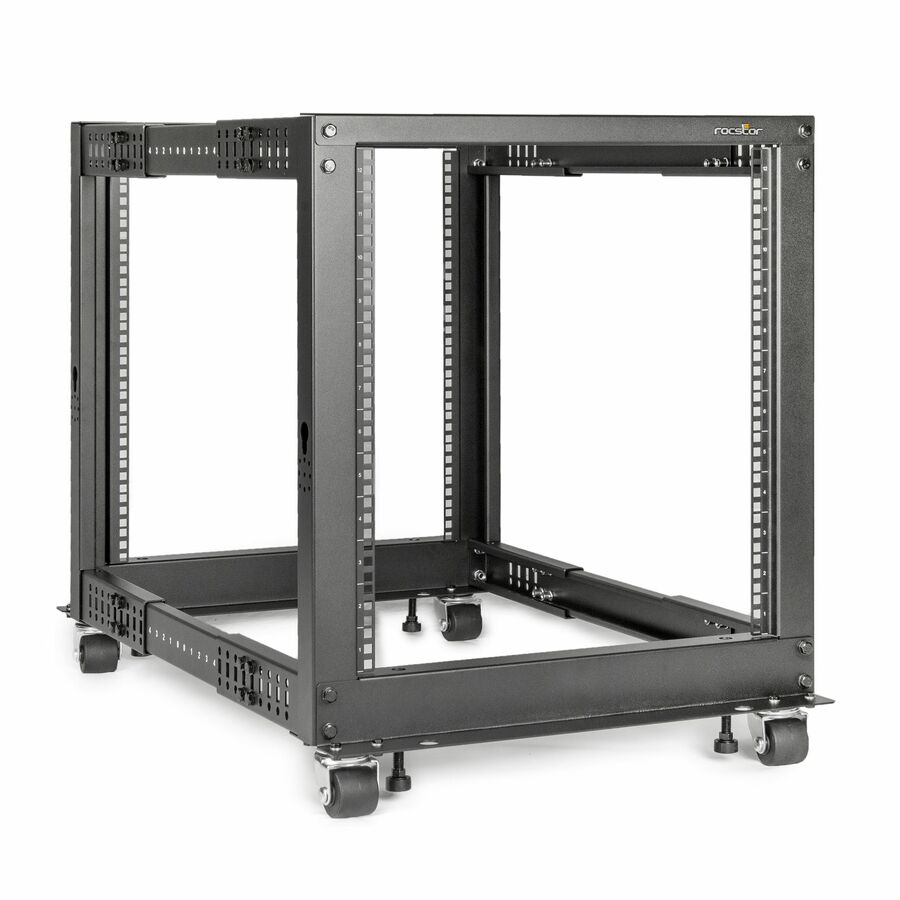Rocstor SolidRack 12U Adjustable Depth Open Frame 4 Post Rack w/ Casters