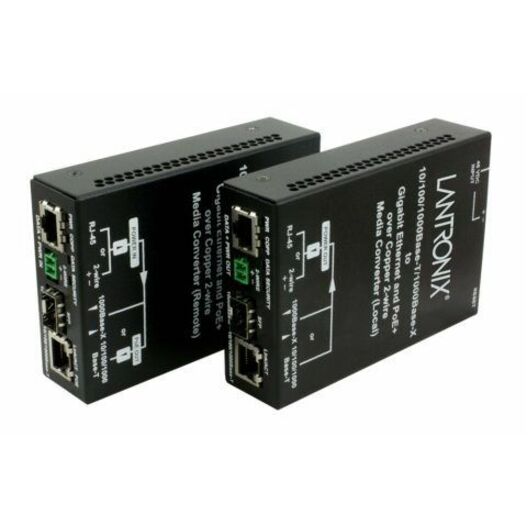 1 10/100/1000Base-T RJ-45 port or 2-Wire Terminal Block combo port + 1 10/100/1000Base-T IEEE 802.3af/at or 1 100/1000Base-X SFP combo port