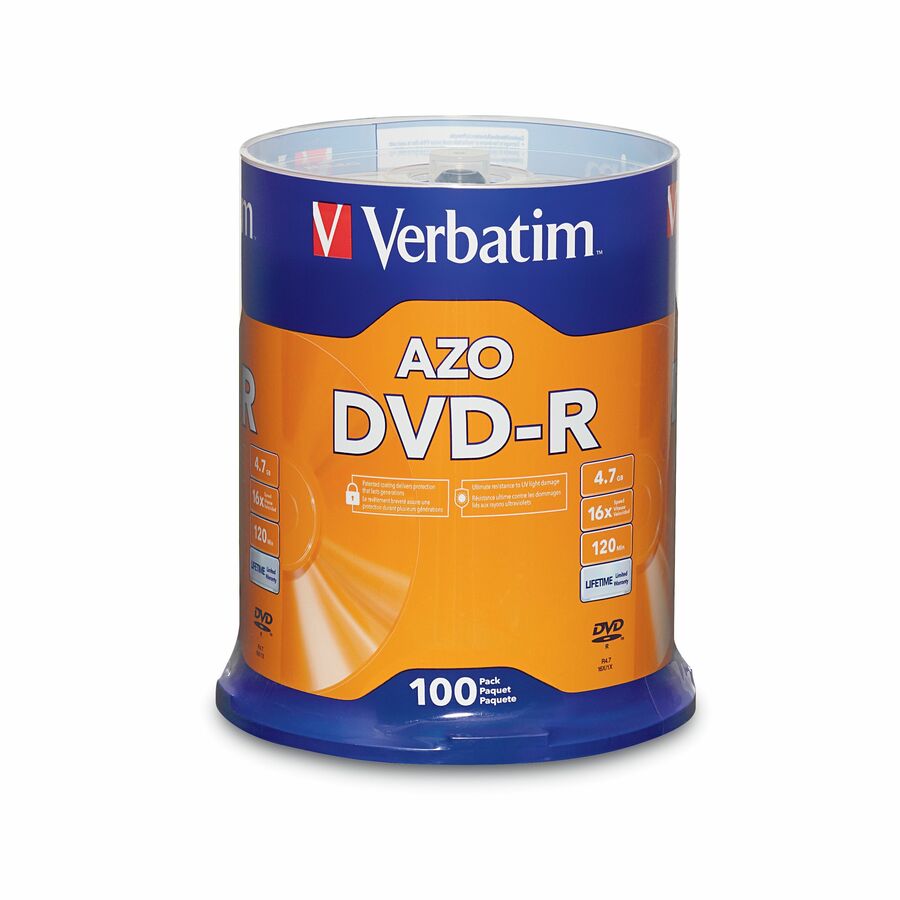 Verbatim 95102 DVD Recordable Media - DVD-R - 16x - 4.70 GB - 100 / Pack - Silver