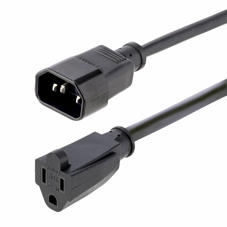 StarTech 3ft (1m) Power Extension Cord, IEC C14 to NEMA 5-15R, 10A 125V, 18AWG, Black, Outlet Extension Cable for Power Supplies