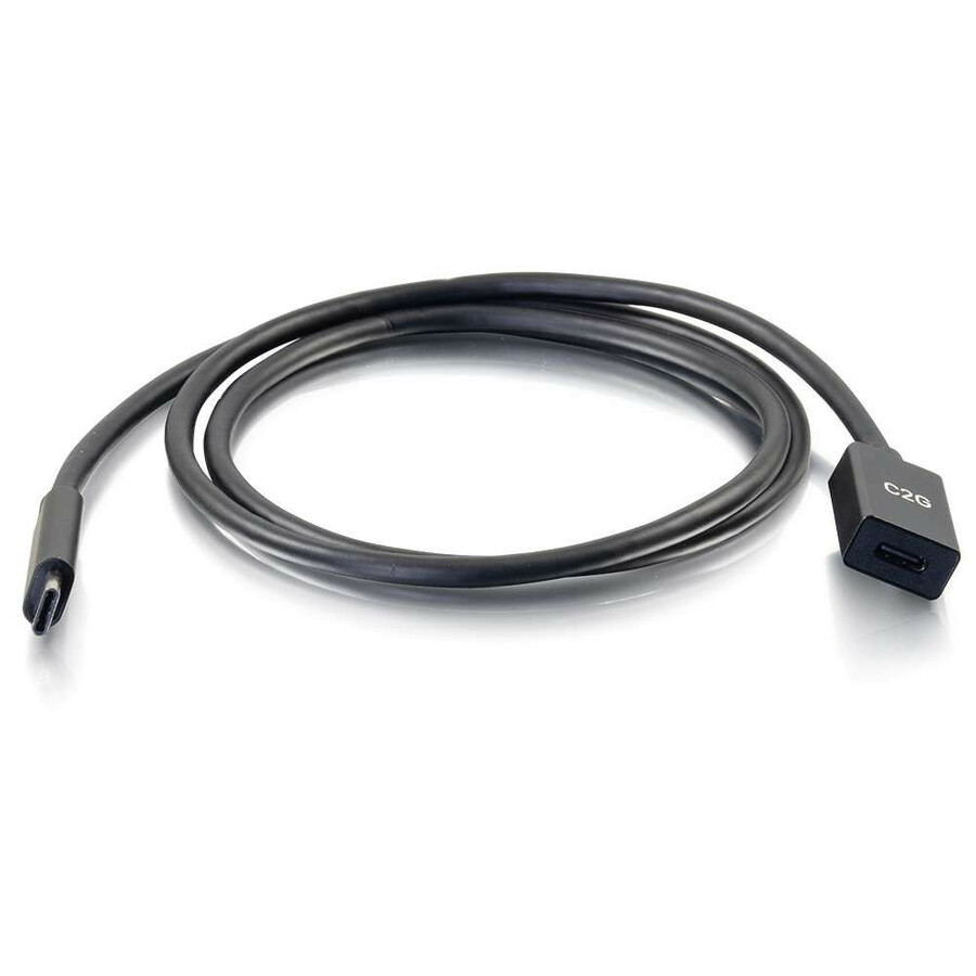 C2G 3ft USB C Extension Cable - USB C to USB C Extension Cable - USB 3.1 Gen 1 - 5Gbps - M/F - 3 ft USB Data Transfer Cable for Notebook, Smartphone, Tablet - First End: 1 x Type C Male USB - Second End: 1 x Type C Female USB - 5 Gbit/s - Extension Cable - Gold-flash, Nickel Plated Contact - 32 AWG - Black