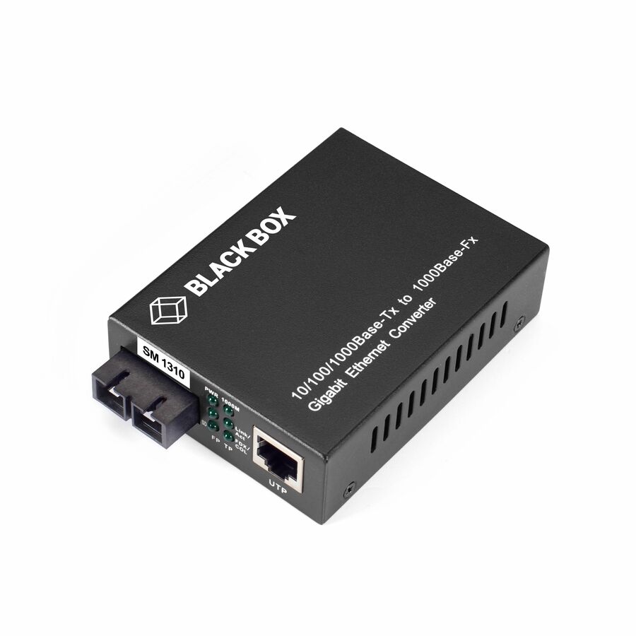 Black Box Pure Networking Transceiver/Media Converter - 1 x Network (RJ-45) - 1 x SC Ports - Single-mode - 1310 nm Fiber - Gigabit Ethernet - 10/100/1000Base-TX, 1000Base-LX - 10 km - Power Adapter - Standalone, Rack-mountable