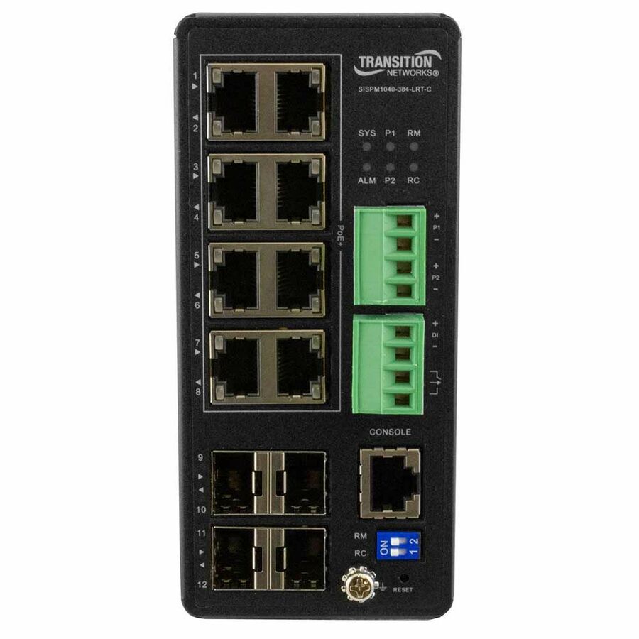 Transition Networks Managed Hardened PoE+ Switch - 8 Ports - Manageable - 2 Layer Supported - Modular - 4 SFP Slots - Twisted Pair - 5 Year Limited Warranty