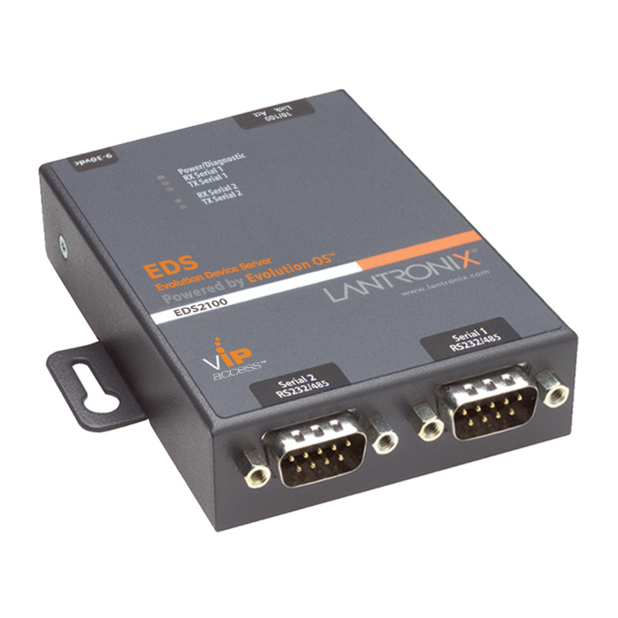 Lantronix 2-Port Secure Serial (RS232/ RS422/ RS485) to IP Ethernet Device Server; Up to 256-bit AES encryption; SSH/SSL/TLS Enterprise Security with PKI; International 110-240 VAC