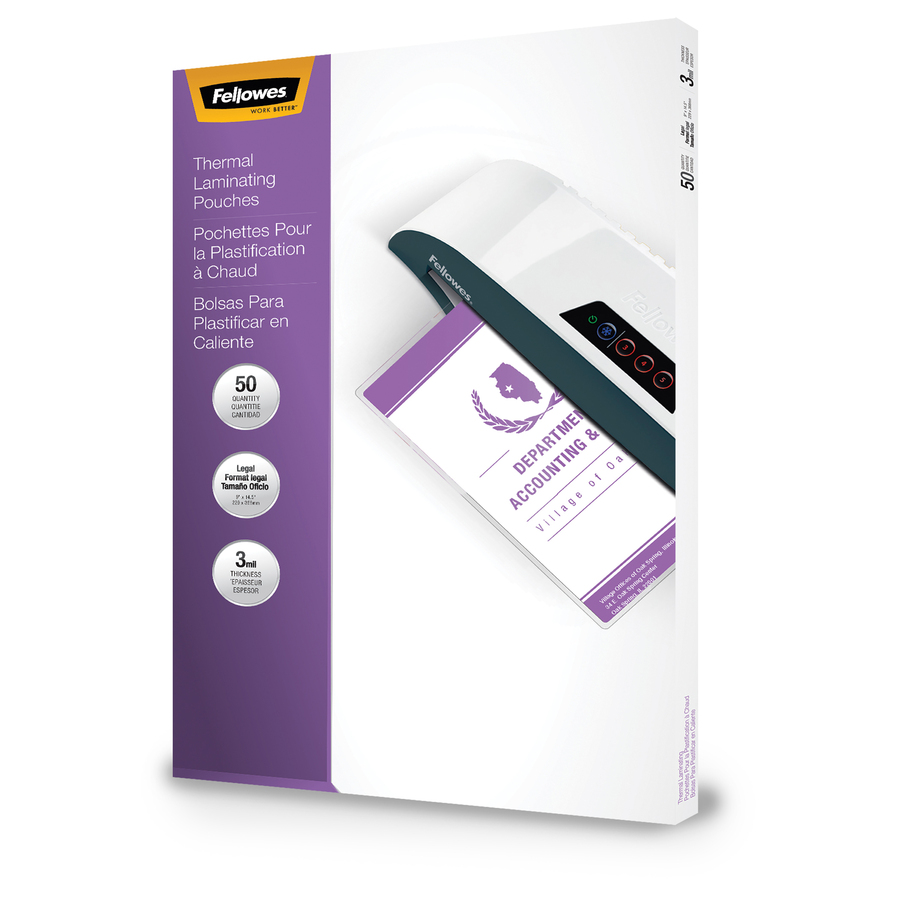 Fellowes Glossy Pouch - Legal, 3 mil, 50 pack
