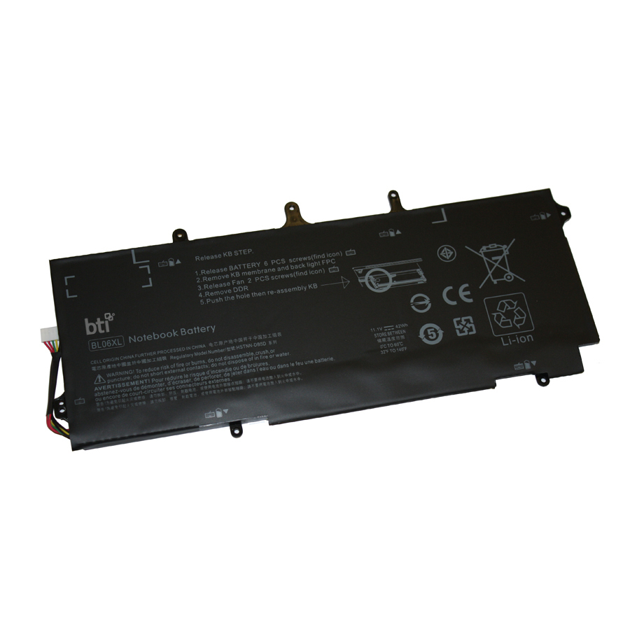 BTI 722297-005-BTI 11.1V 42WHR LI-ION BATTERY 722236-171, 722297-001, BL06XL, HSTNN-W02C, 722236-1C1, 722297-005, BLO6XL, 722236-271, BL06042XL, HSTNN-DB5D, 722236-2C1, BL06O42XL, HSTNN-IB5D ELITEBOOK FOLIO 1040 G1, ELITEBOOK FOLIO 1040 G2